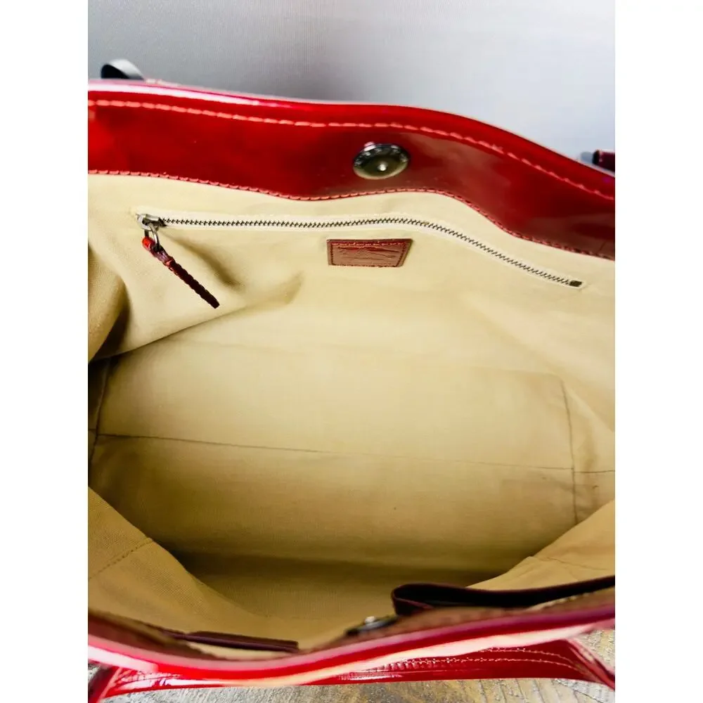 Authentic Burberry Heart Nova Check Tote Bag Coated Canvas Red Patent Trim Charm